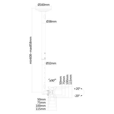 Neomounts  FPMA-C050SILVER / Flat Screen Ceiling Mount (Height: 60-85 cm) / Silver