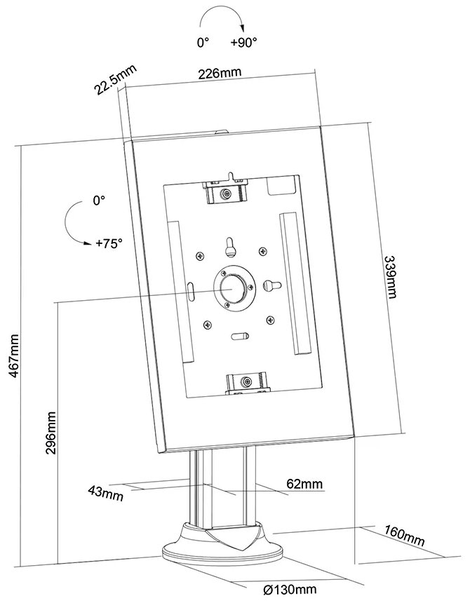 Neomounts  DS15-640WH1 / desk grommet, lockable tablet casing for Apple iPad, PRO, Air & Samsung Galaxy Tab / White