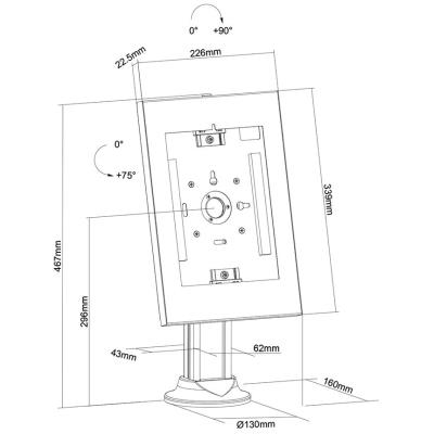 Neomounts  DS15-640WH1 / desk grommet, lockable tablet casing for Apple iPad, PRO, Air & Samsung Galaxy Tab / White