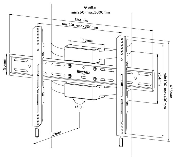 Neomounts Select WL30S-910BL16/Držák displeje/na sloup 25-100 cm/40-75"/fixní/VESA 600X400/nosn. 50kg/černý