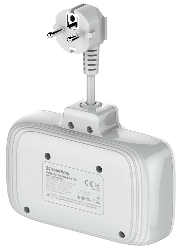 COLORWAY Prodlužovací napájecí přívod/ 2x Schuko/ 3x USB-A/ 1x USB-C / kabel 2,5cm