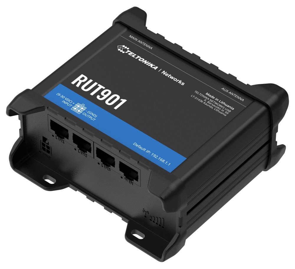 Teltonika RUT901 průmyslový LTE router s ethernetovou zálohou, 1x WAN 3x LAN, LTE Cat4/3G/2G, Wi-Fi