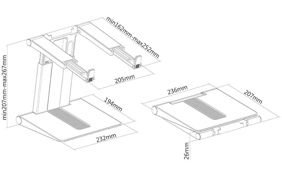 Neomounts  NSLS200 / Notebook Desk Stand (ergonomic, portable, height adjustable) / Silver