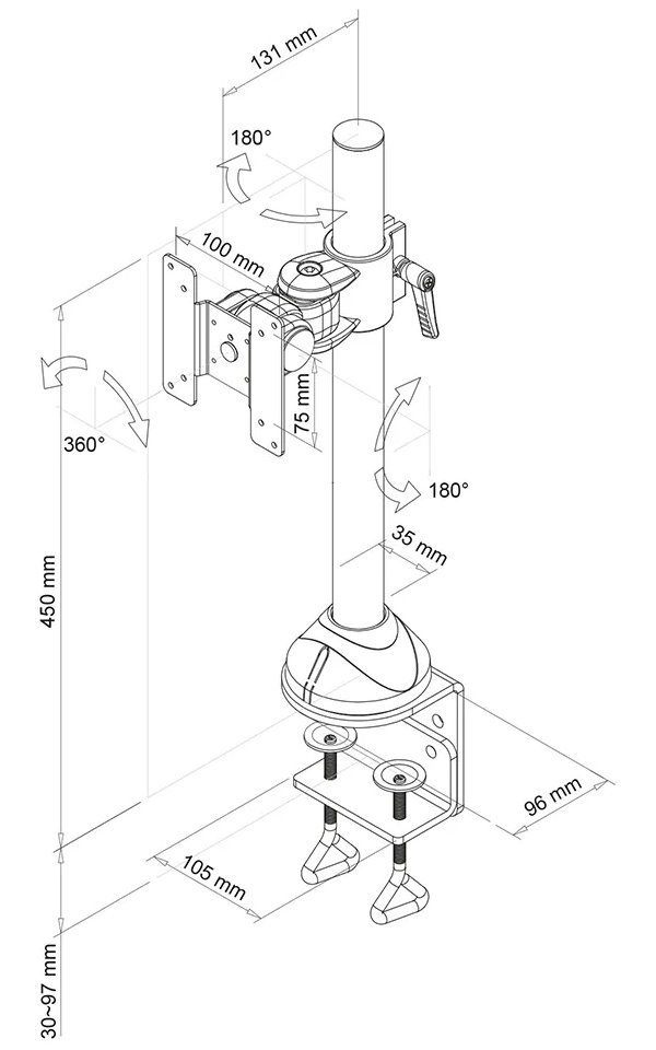 Neomounts FPMA-D965 / Flat Screen Desk Mount (clamp) / Black