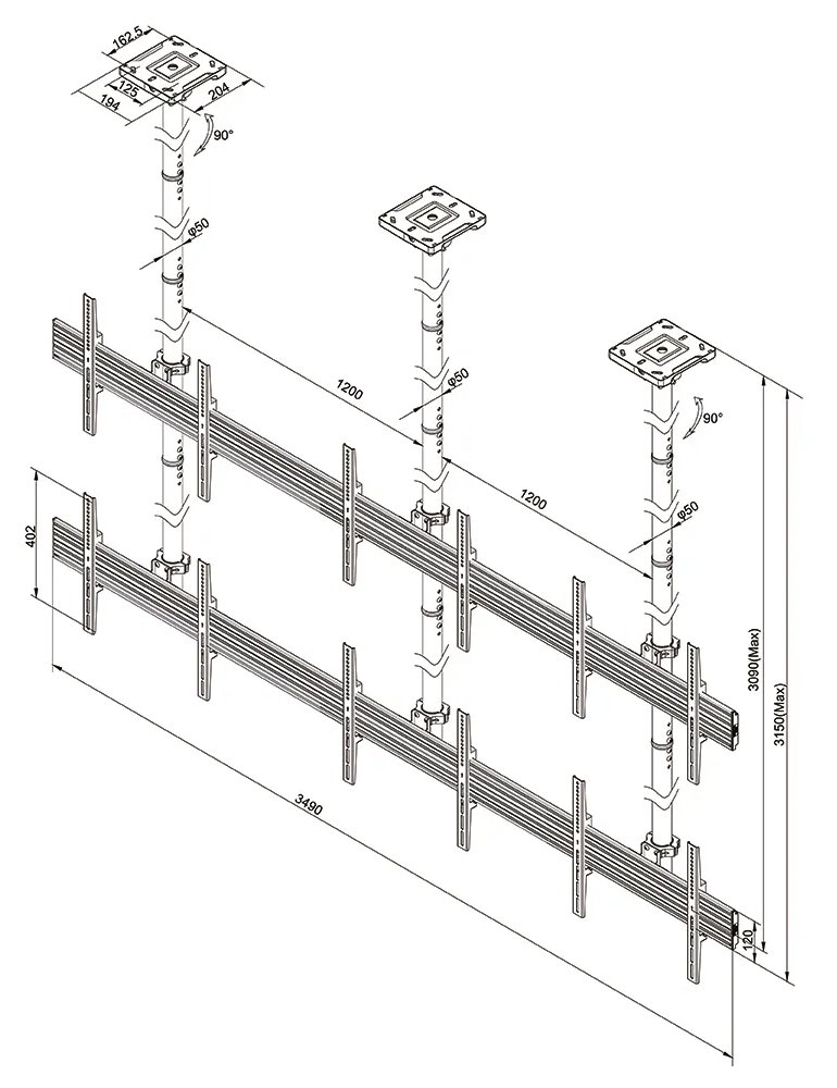 Neomounts Pro  NMPRO-C32 / Flat Screen Ceiling Mount - 3x2 (3 x horizontal/2 x vertical) - box 1/2 / Black/silver