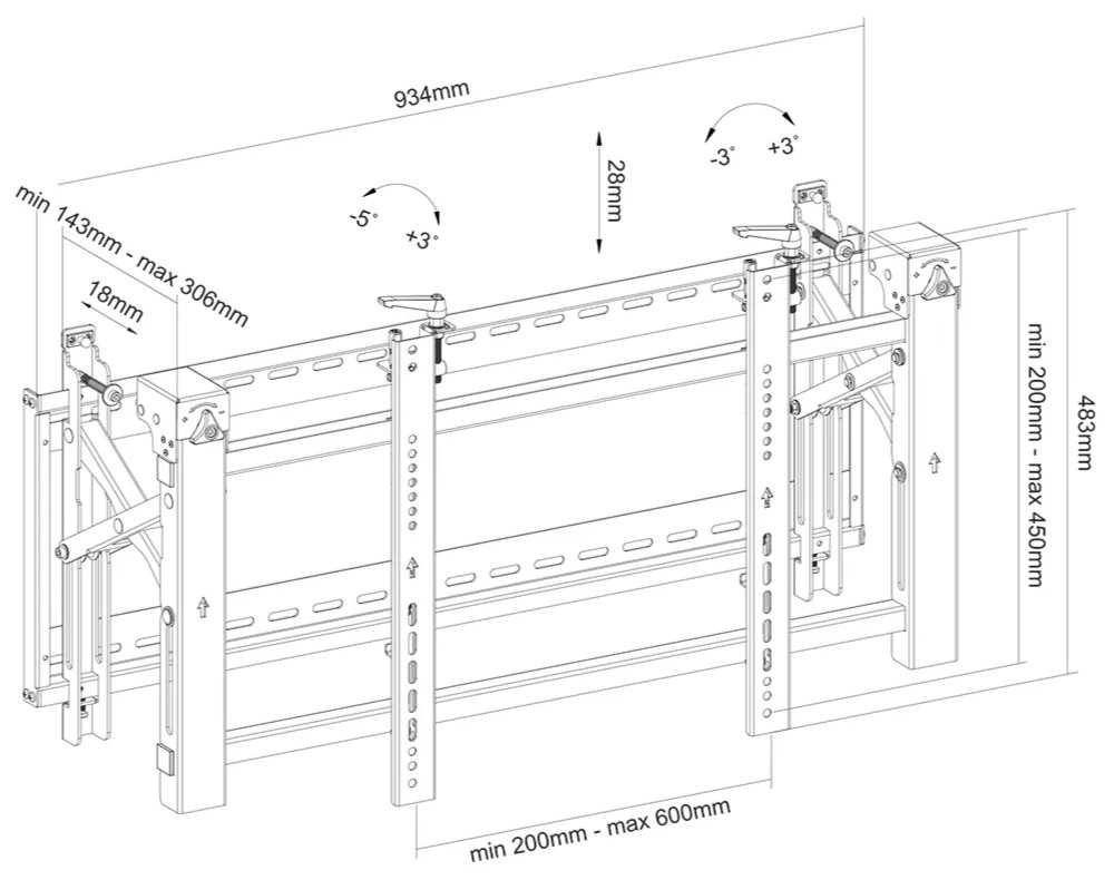 Neomounts LED-VW2000BLACK/Držák displeje/na stěnu/32-75"/fixní/pull-out/VESA 600X400/nosn. 70kg/černý