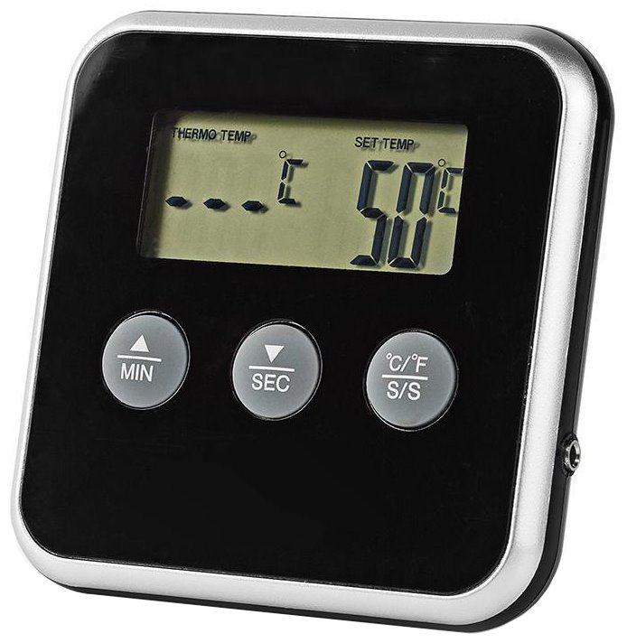 NEDIS teploměr na maso/ časoměřič/ LCD display/ 0 - 250 °C/ 1x AAA/LR03/ černo-stříbrný