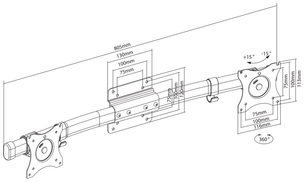 Neomounts FPMA-CB100BLACK / Flat Screen Cross bar (to make a single mount dual screen) / Black
