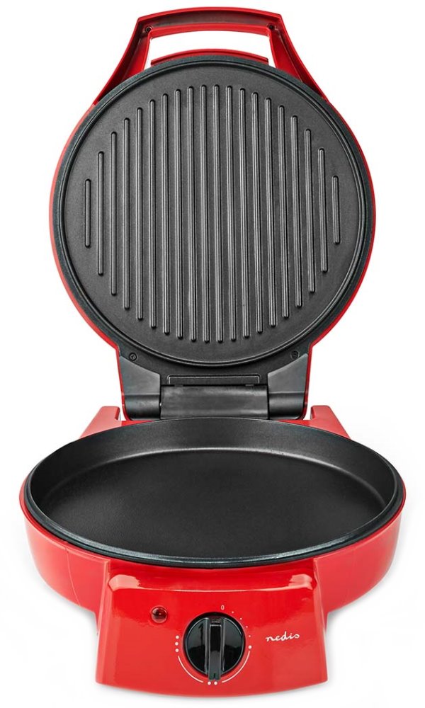 NEDIS pec na pizzu a gril/ 3 nastavení teploty/ velikost grilovací desky 30 cm/ spotřeba 1800 W/ červený (hliník)