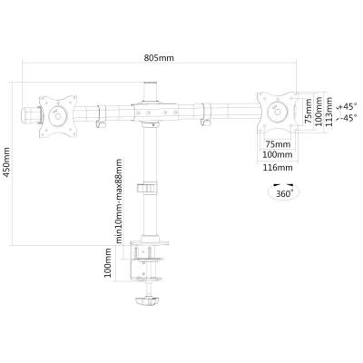 Neomounts FPMA-DCB100DBLACK / Flat Screen Desk Mount (clamp/grommet) - Crossbar / Black