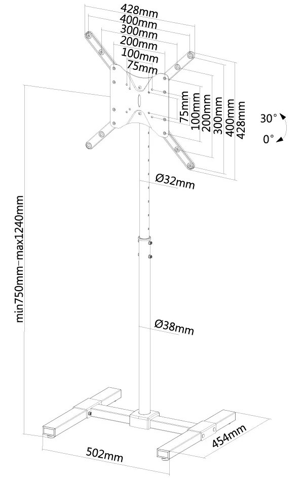 Neomounts NS-FS100BLACK / Flat Screen Floor Stand (height: 75-124 cm) / Black