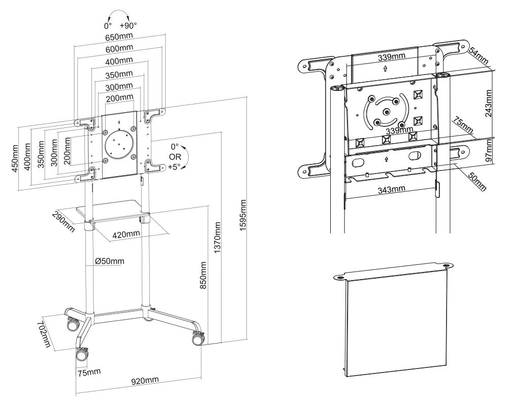 Neomounts NS-M1250WHITE / Mobile Flat Screen Floor Stand (height: 160 cm) / White