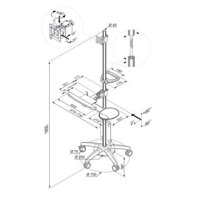 Neomounts FPMA-MOBILE1800 / Mobile Workplace Floor Stand (monitor, keyboard/mouse & PC) / Silver