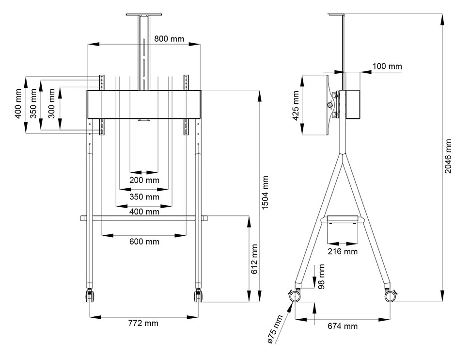 Neomounts NS-M1500WHITE / Mobile Flat Screen Floor Stand (height: 110 - 144 cm) / White