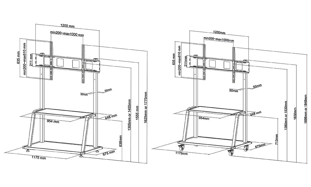 Neomounts NS-M4000BLACK / Mobile Flat Screen Floor Stand (stand+trolley) (height: 137-153 cm) box 1/2 / Black