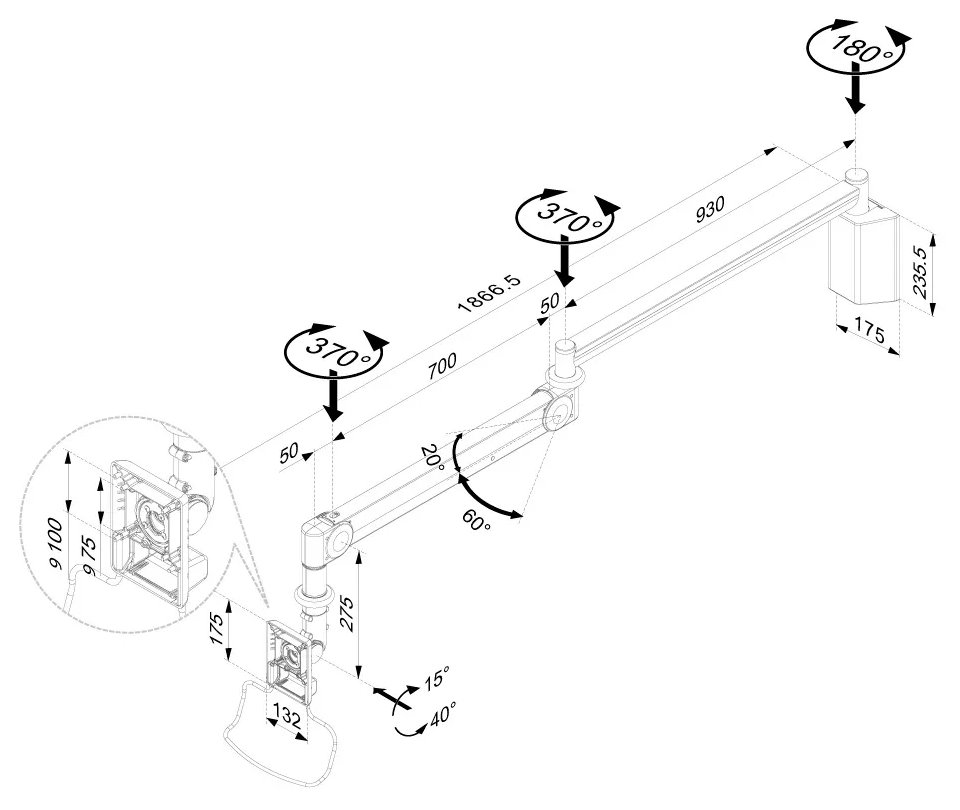 Neomounts  FPMA-HAW100HC / Medical Flat Screen Wall Mount (162 cm long/170 cm high) / White