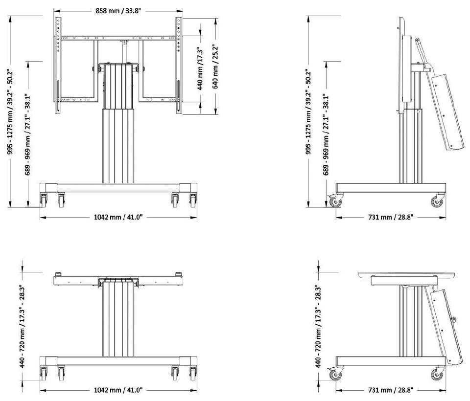 Neomounts  PLASMA-M2550TSILVER / Motorised Mobile Floor Stand (90° tilt) - VESA 200x200 up to 800x600 / Silver