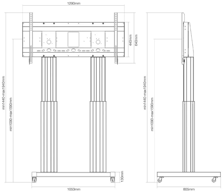 Neomounts  PLASMA-M2600SILVER / Motorised Mobile Floor Stand - VESA 300x200 up to 1200x600 / Silver