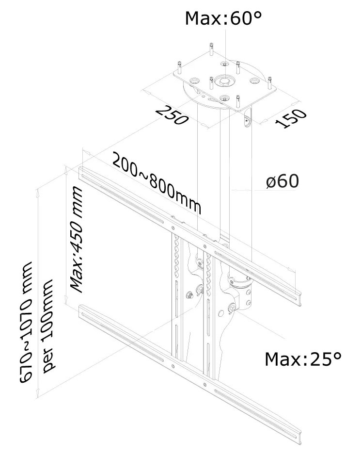 Neomounts  PLASMA-C100BLACK / Flat Screen Ceiling Mount (Height: 67-107 cm) / Black