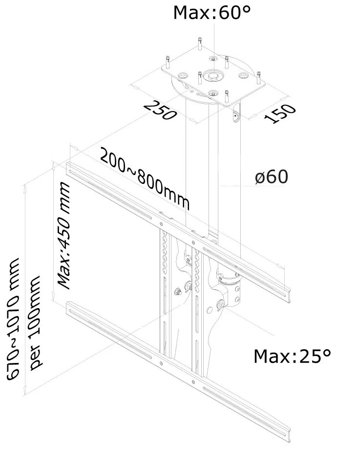 Neomounts  PLASMA-C100 / Flat Screen Ceiling Mount (Height: 67-107 cm) / Silver