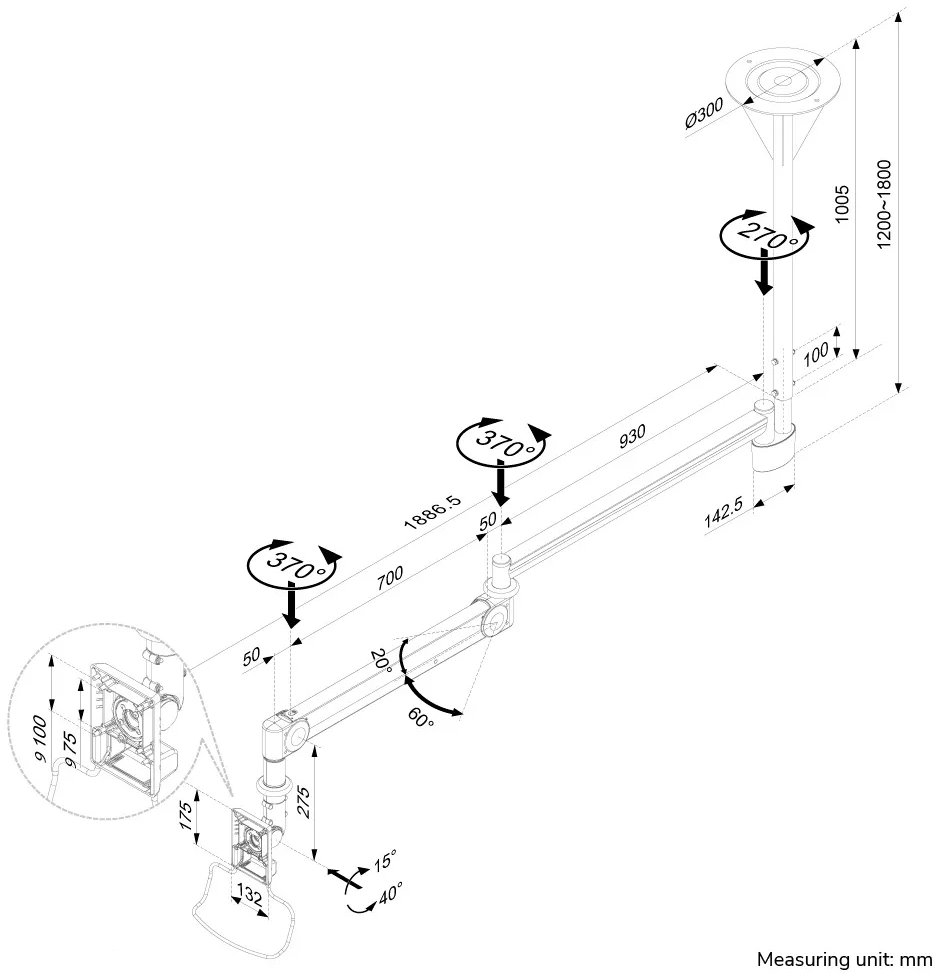 Neomounts  FPMA-HAC100HC / Medical Flat Screen Ceiling Mount (162 cm long/170 cm high) box 1/2 / White