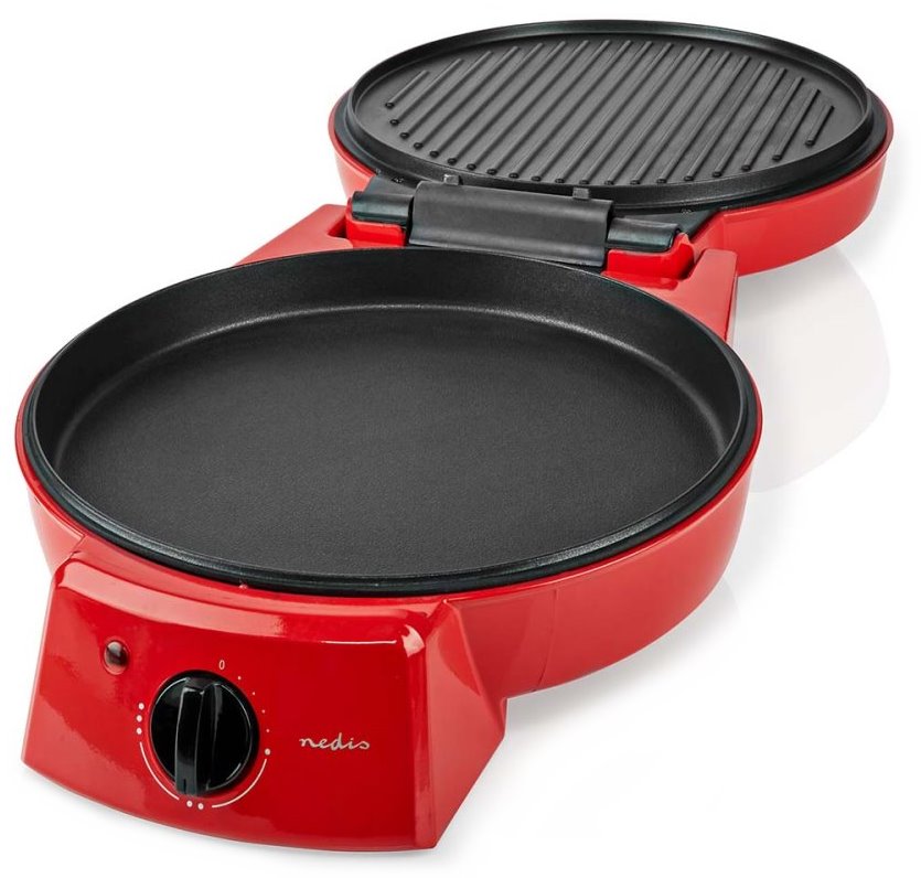 NEDIS pec na pizzu a gril/ 3 nastavení teploty/ velikost grilovací desky 30 cm/ spotřeba 1800 W/ červený (hliník)