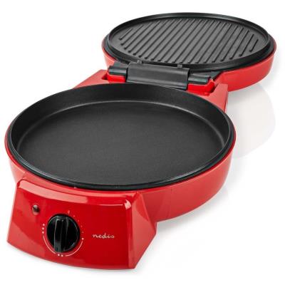 NEDIS pec na pizzu a gril/ 3 nastavení teploty/ velikost grilovací desky 30 cm/ spotřeba 1800 W/ červený (hliník)