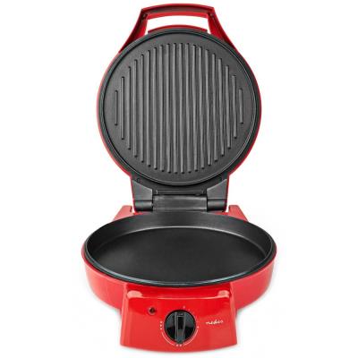 NEDIS pec na pizzu a gril/ 3 nastavení teploty/ velikost grilovací desky 30 cm/ spotřeba 1800 W/ červený (hliník)
