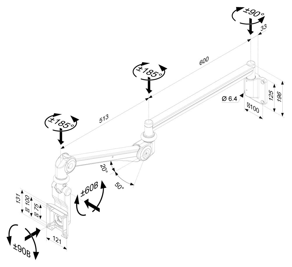 Neomounts  FPMA-HAW300 / Medical Flat Screen Wall Mount (111 cm long/120 cm high) / Creme