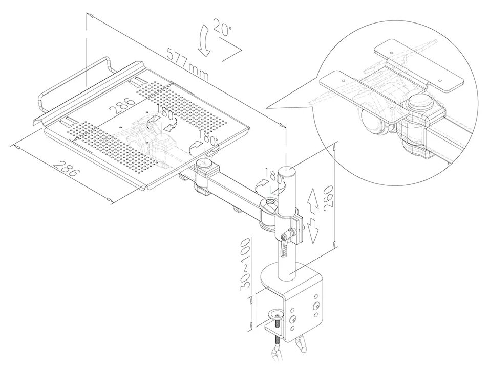 Neomounts  NOTEBOOK-D100 / Notebook Swivel Arm (height: 0-27 cm / depth: 30-60 cm) / Black
