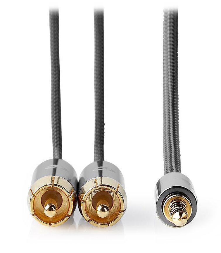 NEDIS PROFIGOLD stereo audio kabel/ 3,5 mm jack zástrčka - 2x RCA zástrčka/ bavlna/ šedý/ BOX/ 1m