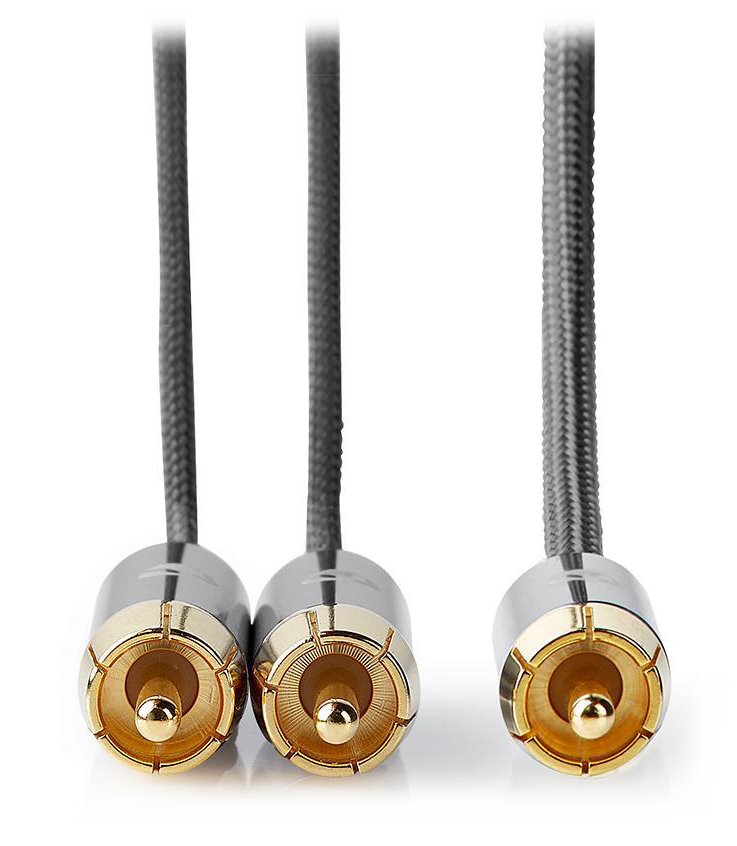 NEDIS PROFIGOLD audio kabel k subwooferu/ RCA zástrčka - 2x RCA zástrčka/ bavlna/ šedý/ BOX/ 3m