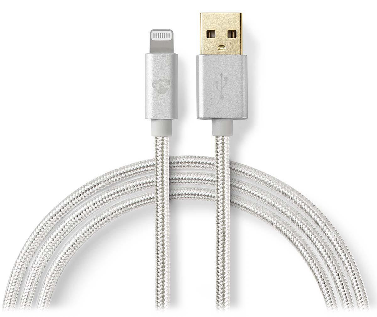 NEDIS PROFIGOLD Lightning/USB 2.0 kabel/ Apple Lightning 8pinový - USB-A zástrčka/ nylon/ stříbrný/ BOX/ 3m
