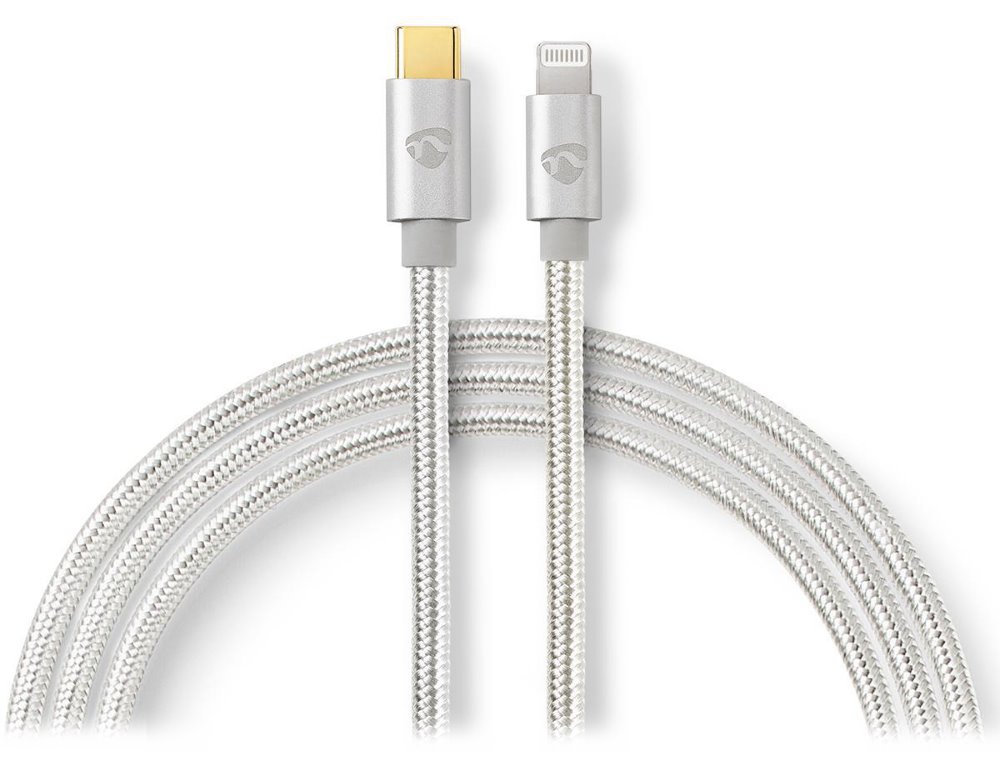 NEDIS PROFIGOLD Lightning/USB 2.0 kabel/ Apple Lightning 8pinový - USB-C zástrčka/ nylon/ stříbrný/ BOX/ 1m