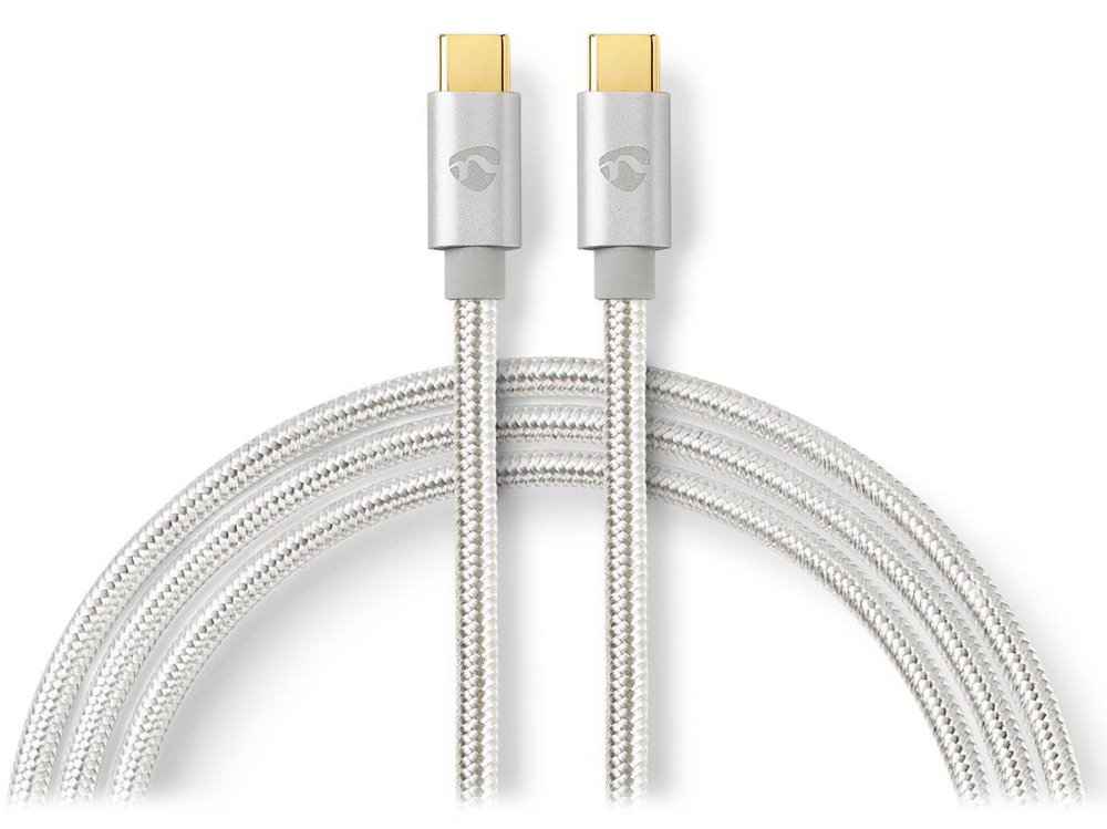 NEDIS PROFIGOLD USB 2.0 kabel/ USB-C zástrčka - USB-C zástrčka/ nylon/ stříbrný/ BOX/ 2m