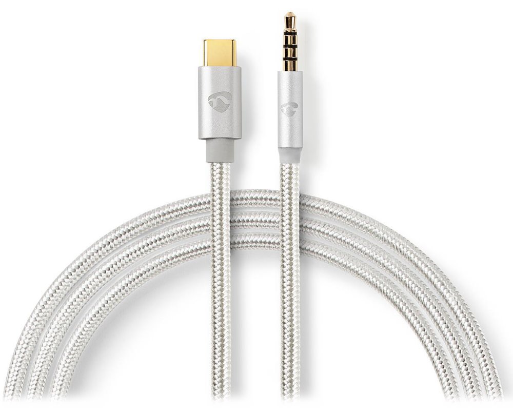 NEDIS PROFIGOLD USB-C/USB 2.0 adaptér/ USB-C zástrčka - 3,5 jack mm zástrčka/ nylon/ stříbrný/ BOX/ 1m