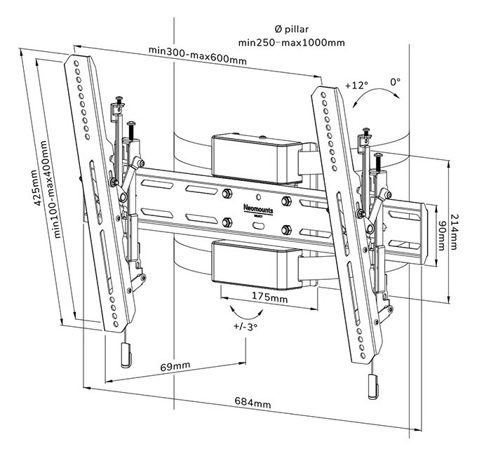 Neomounts Select WL35S-910BL16/Držák displeje/na sloup 25-100 cm/40-75"/sklopný/VESA 600X400/nosn. 50kg/černý