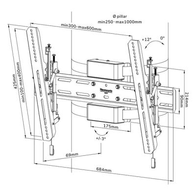 Neomounts Select WL35S-910BL16/Držák displeje/na sloup 25-100 cm/40-75"/sklopný/VESA 600X400/nosn. 50kg/černý