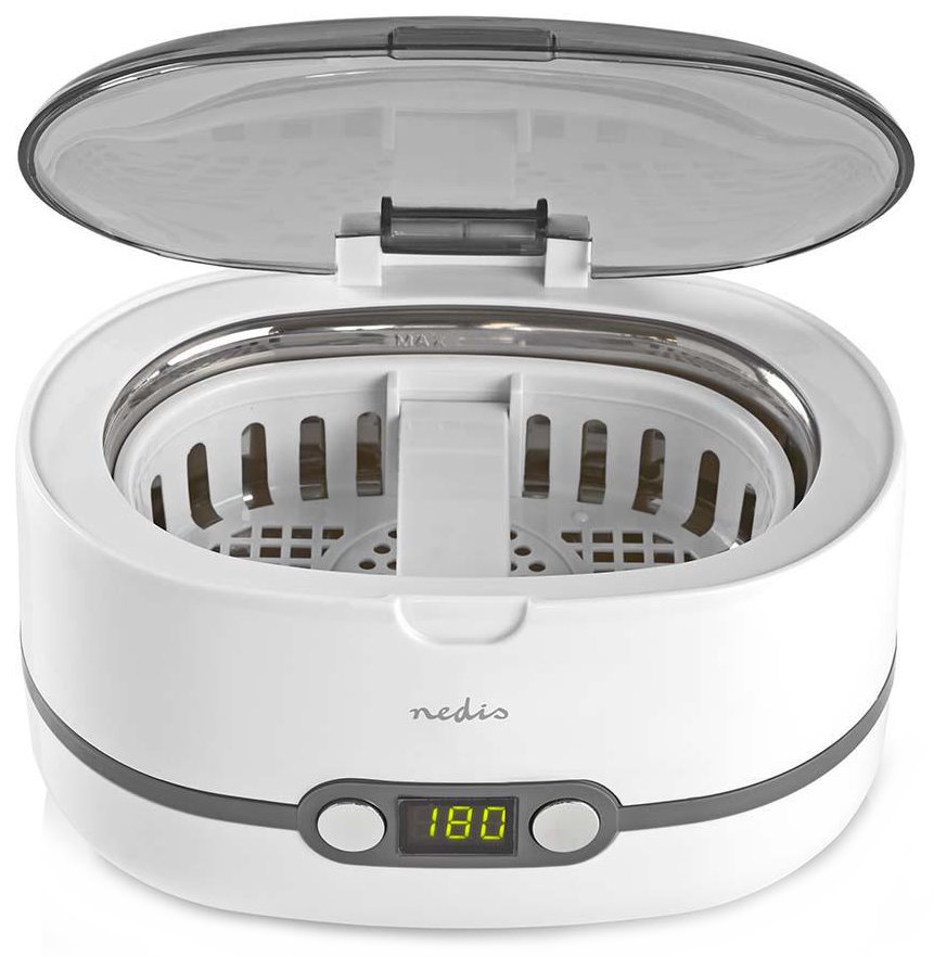 NEDIS ultrazvuková čistička šperků/ 0,6 L/ síťové napájení/ 230 V AC 50 Hz/ bílá (plast)
