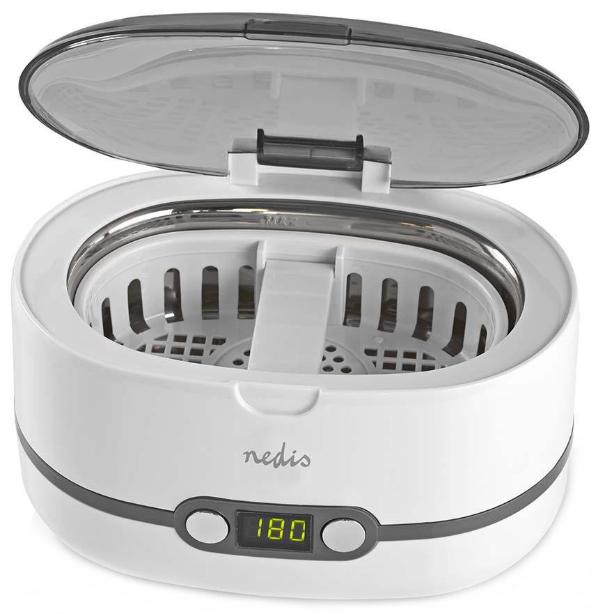 NEDIS ultrazvuková čistička šperků/ 0,6 L/ síťové napájení/ 230 V AC 50 Hz/ bílá (plast)