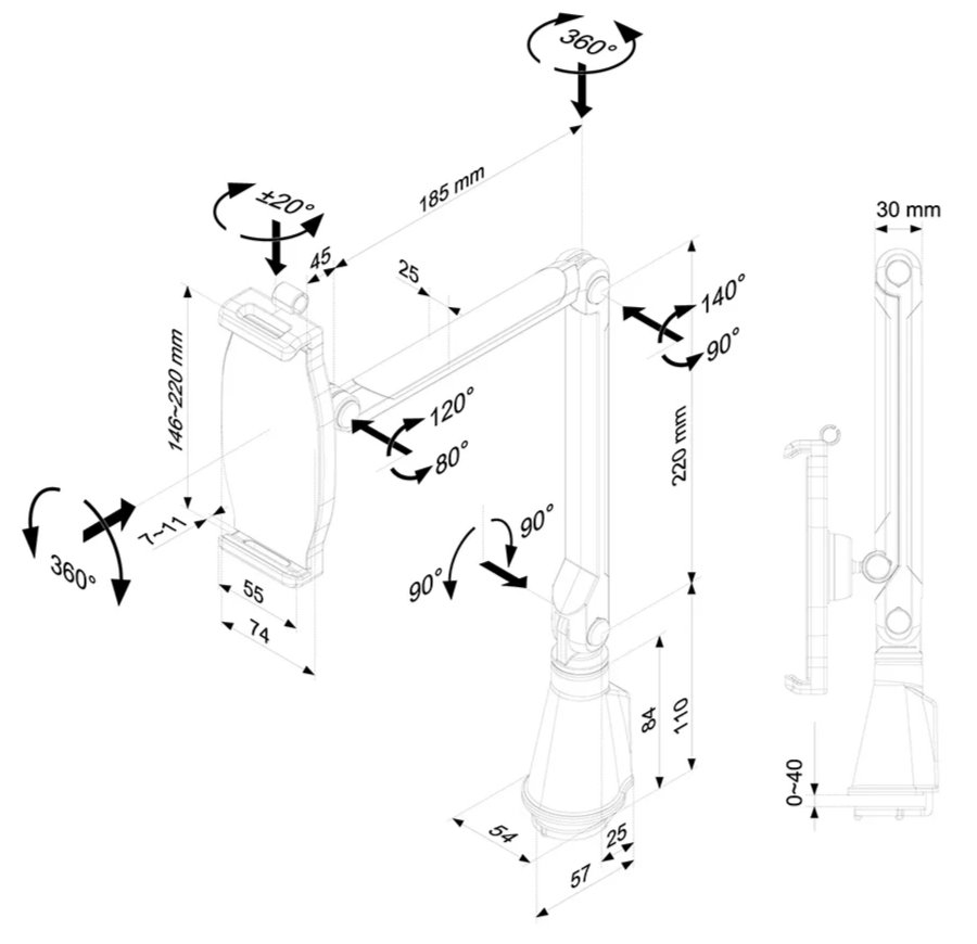 Neomounts  TABLET-D100SILVER / Tablet & Smartphone Arm (universal for all tablets & most smartphones)  / Silver
