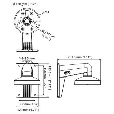 HIKVISION držák pro kameru DS-1273ZJ-140-DM45/ kompatibilní s kamerami serie D3xx
