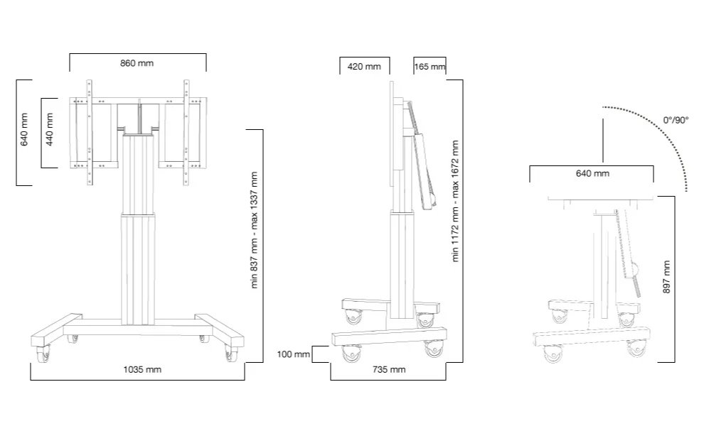 Neomounts  PLASMA-M2500TSILVER / Motorised Mobile Floor Stand (90° tilt) - VESA 200x200 up to 800x600 / Silver