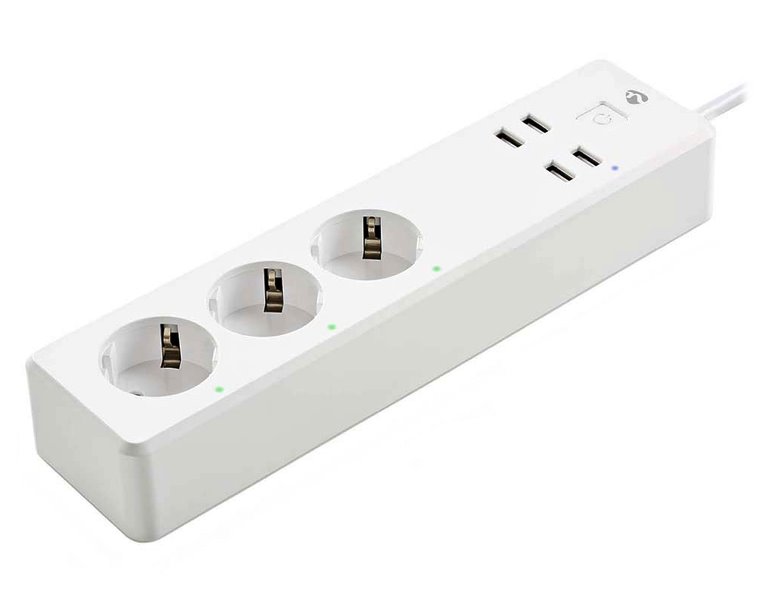 NEDIS Wi-Fi chytrý prodlužovací přívod/ 3x zásuvka typu F/ 16A/ 4x USB/ 1,8m/ Android/ iOS/ Nedis® SmartLife/ bílá