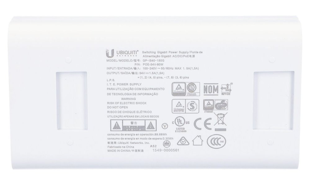 Ubiquiti POE-54V-80W - Gigabit PoE adapter 54V (1.5A) 80W, včetně napájecího kabelu