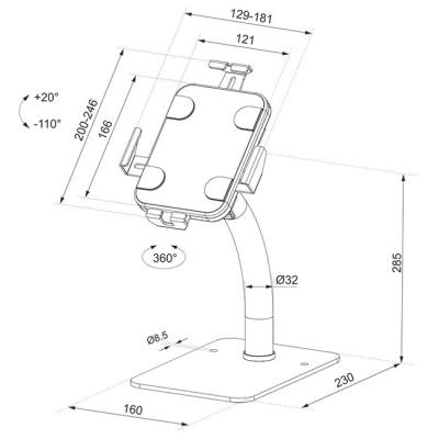 Neomounts DS15-625BL1/Držák tabletu/na stůl/7,9-11" /náklon/rotace 360°/tloušťka tabletu 0-8,5mm/černý