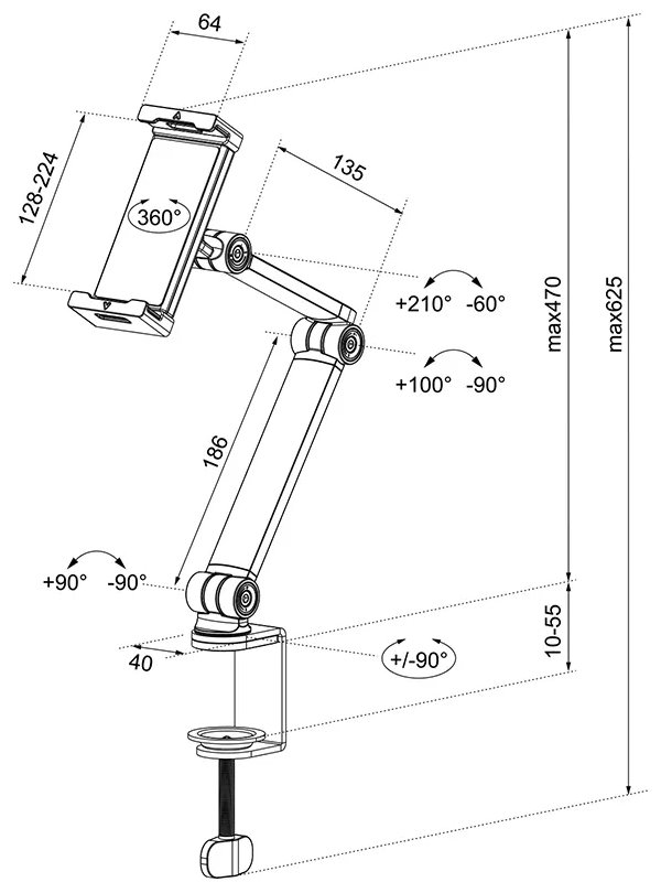 Neomounts DS15-545BL1/Držák tabletu/na stůl/4,7-12,9" /náklon/rotace 360°/3 čepy/černý