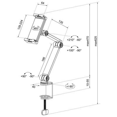 Neomounts DS15-545WH1/Držák tabletu/na stůl/4,7-12,9" /náklon/rotace 360°/3 čepy/bílý