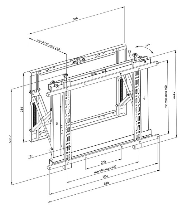 Neomounts WL95-800BL1/Držák displeje/na stěnu/42-70"/mikronastavení/horizontal/vertikal/pull-out/VESA 600X400/nosn. 35kg
