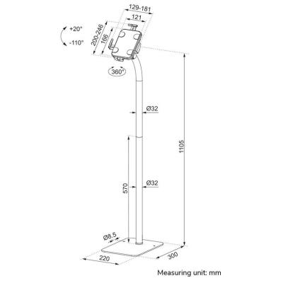 Neomounts FL15-625BL1/Držák tabletu/na podlahu/7,9-11" /náklon/rotace 360°/123,8cm/tloušťka tabletu 0-8,5mm/černý